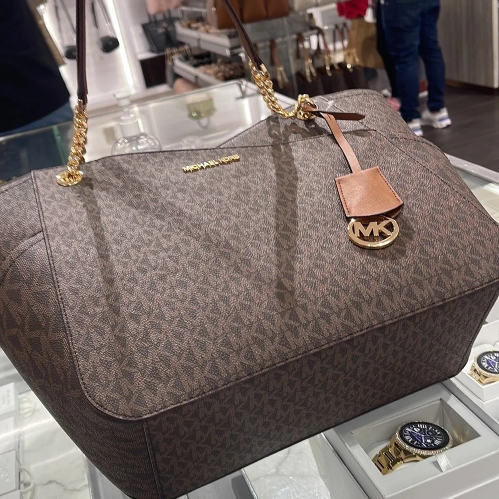 Michael Kors Jet Set Travel Large Chained Tote Shoulder Bag MK Brown 
NWT - Picture 11 of 16